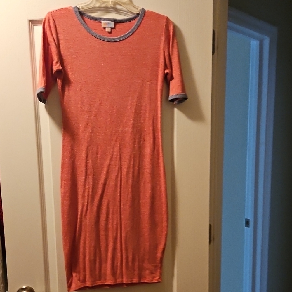 LuLaRoe Julia Coral and Gray Women's Dress